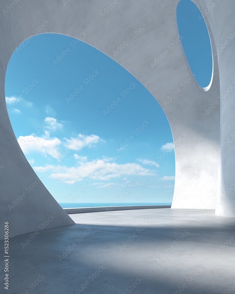 Poster concrete structure with ocean view and cutouts