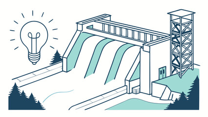 Stylized Illustration of a Hydroelectric Dam with Lightbulb Idea