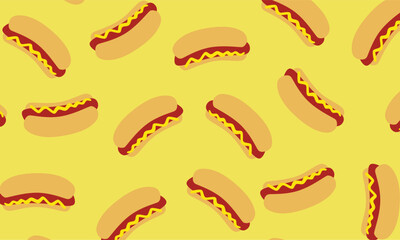 Hot dog seamless pattern background wallpaper decoration, Hot dog seamless texture. Background of food. fast food
