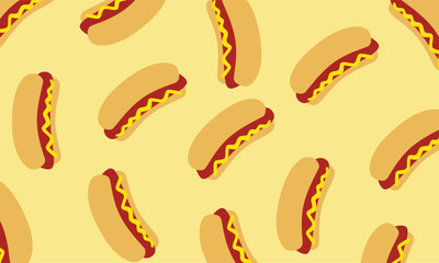 Hot dog seamless pattern, Hot dog vector illustration. Fast food pattern, Food background
