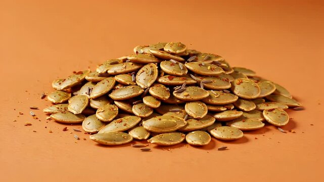 Pumpkin seeds with spices heap time lapse