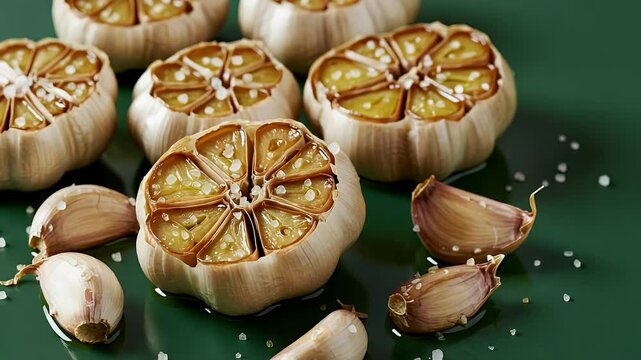 Roasted garlic bulbs and cloves with sea salt