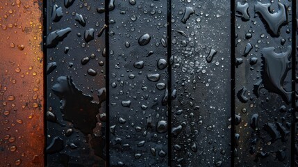 Water droplets on dark colored planks