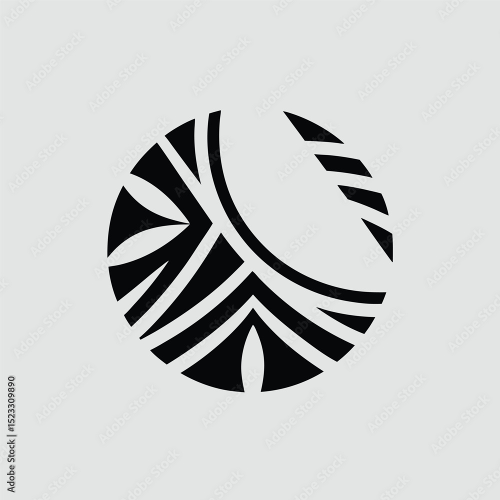 Poster abstract geometric circle design with black elements on a white transparent background