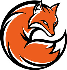 Obraz premium Fierce Orange Fox Curled Tail Logo Design Illustration Artistic Vector Graphic Animal Wildlife