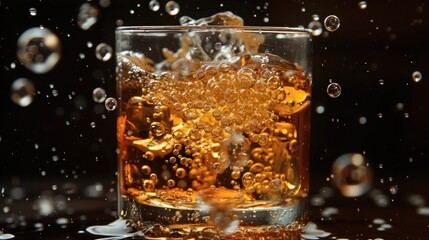 Whiskey with ice in motion