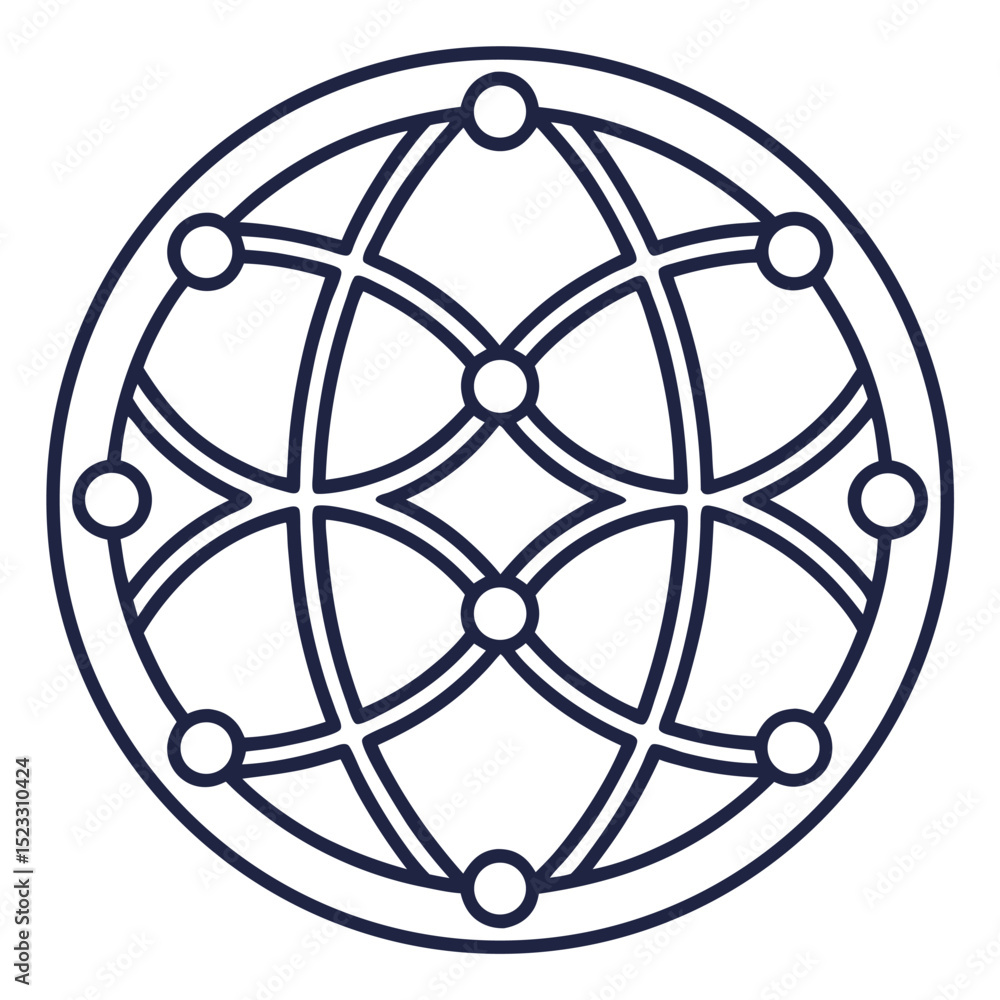Poster abstract geometric symbol depicting a global network or interconnected system
