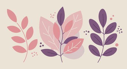 Artistic arrangement of leafy branches in pastel colors