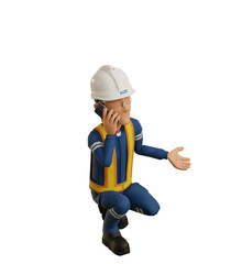 Isolate industrial worker is on the phone on transparent background