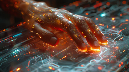 Close-up of Hand Swiping on Futuristic Touch Interface