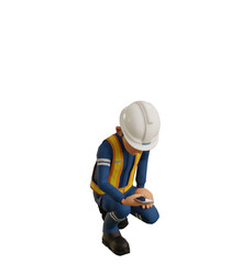 Isolate industrial worker is using the mobile phone  to taking a photo on transparent back ground