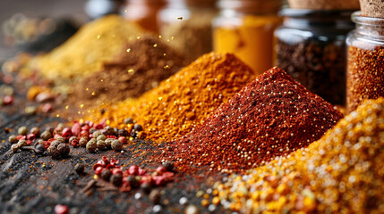 Colorful Spice Explosion on Rustic Wooden Table