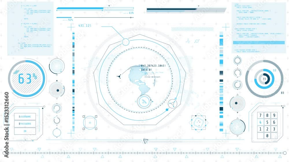 Poster animated high-tech interface with satellite location tracking