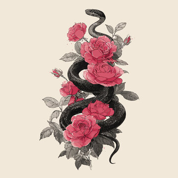 Snake and Roses Vector Illustration