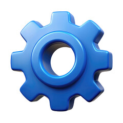 Blue Gear Icon Symbol for Settings and Engineering UI 3d icon in cartoon plastic style minimal isolated on transparent white background, clipping path