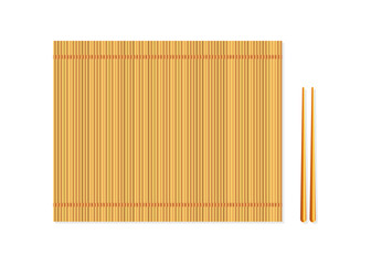 Two sushi chopsticks with empty bamboo mat or wood plate stock illustration