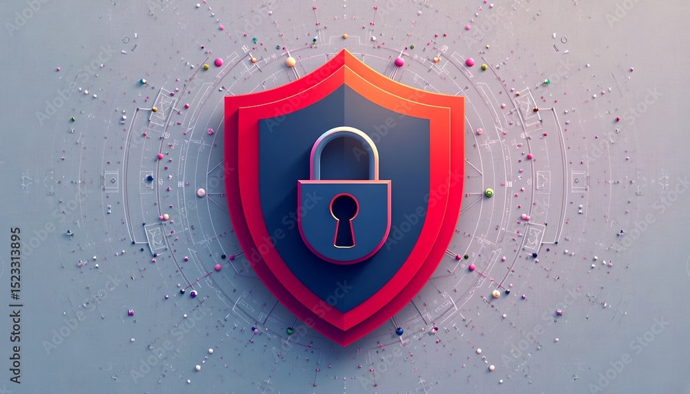 Poster a security shield with a padlock, symbolizing protection and data privacy