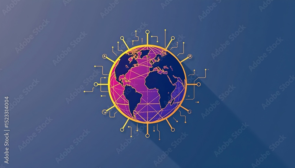 Aufkleber global network connecting the world with circuit board design with digital sphere. The network embraces the earth with a futuristic and high-tech aesthetic, and digital world communication