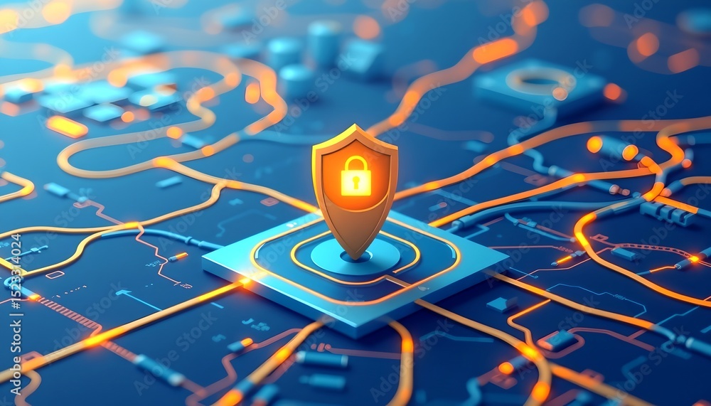 Leinwandbilder digital security protection with a shield symbol and lock inside on an abstract background