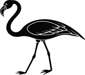 Flamingo Bird Silhouette Vector Illustration in Black and White