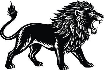 Fierce Roaring Lion Vector, Wild Animal Silhouette Illustration