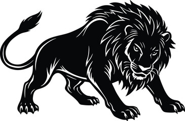 Fierce Lion Silhouette Illustration, Powerful Animal Vector Art