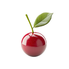 A glossy, red cherry with a single leaf isolated on transparent background.