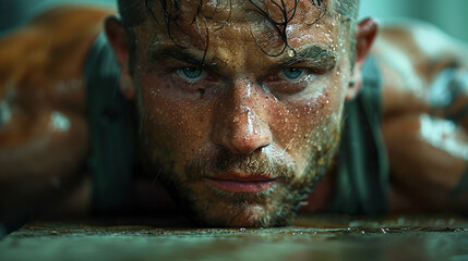 Determination: Man mastering a challenging plank exercise