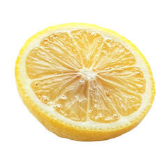 Close-up view of a lemon slice isolated on transparent background.