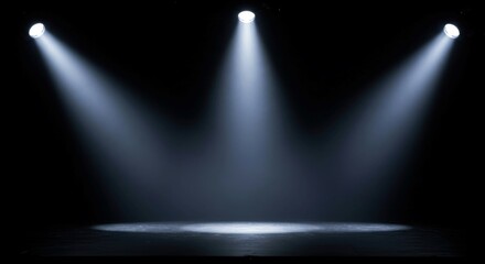 Powerful stage lighting with three spotlights against a dark background for moody visuals.
