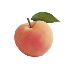A peach with a leaf, displayed isolated on transparent background.