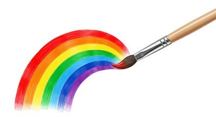 Fototapeta premium A paintbrush lovingly paints a bright and vibrant rainbow arc against a dark background of night.
