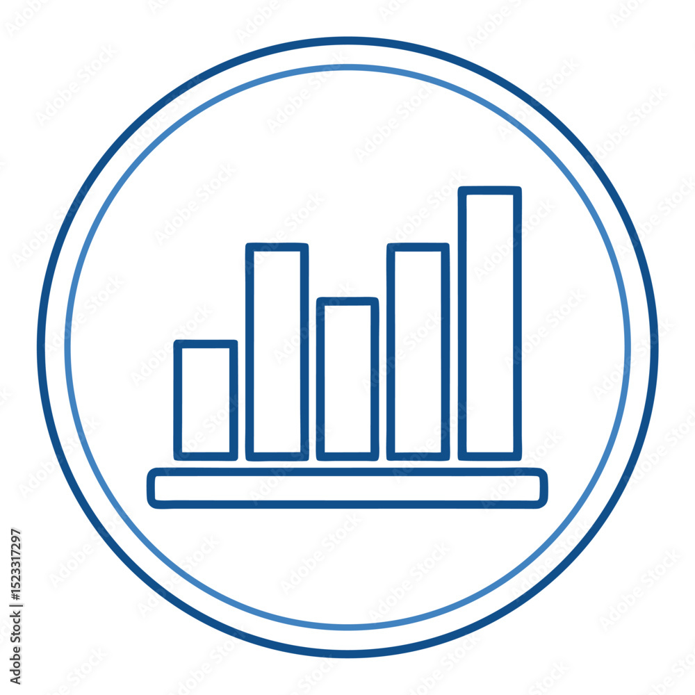 Poster blue linear bar chart graphic inside a circular frame illustrating data analysis
