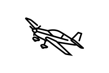 Airplane with a propeller on the front, linear icon. Line with editable stroke. vector illustration on white background.