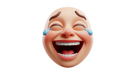 A whimsical 3D render of a laughing emoji with tears on an abstract, digital background art