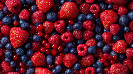 Vibrant seamless pattern of red and blue fresh berries