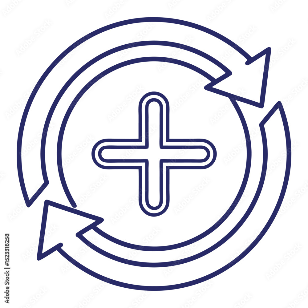 Poster circular arrows surrounding a plus sign representing process and healthcare concepts