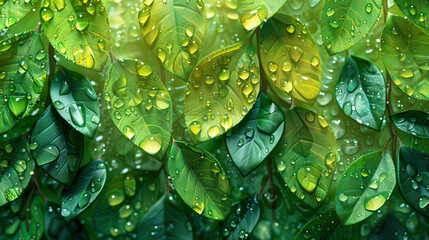 Ecosystem Harmony: Water Droplets Dance on Verdant Leaves