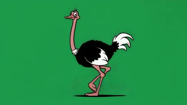Animated Cartoon Ostrich Running Green Screen