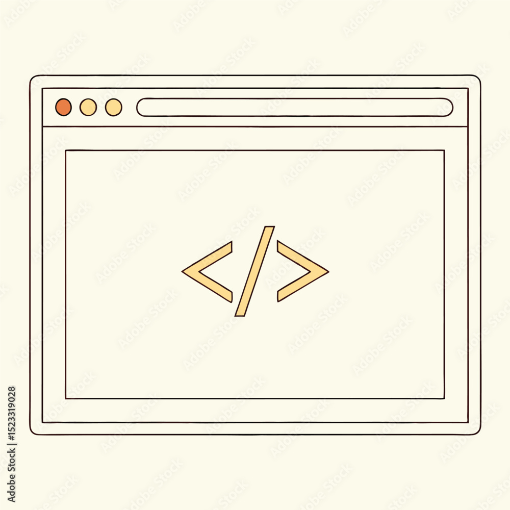 Poster coding symbol inside a modern website browser interface illustration