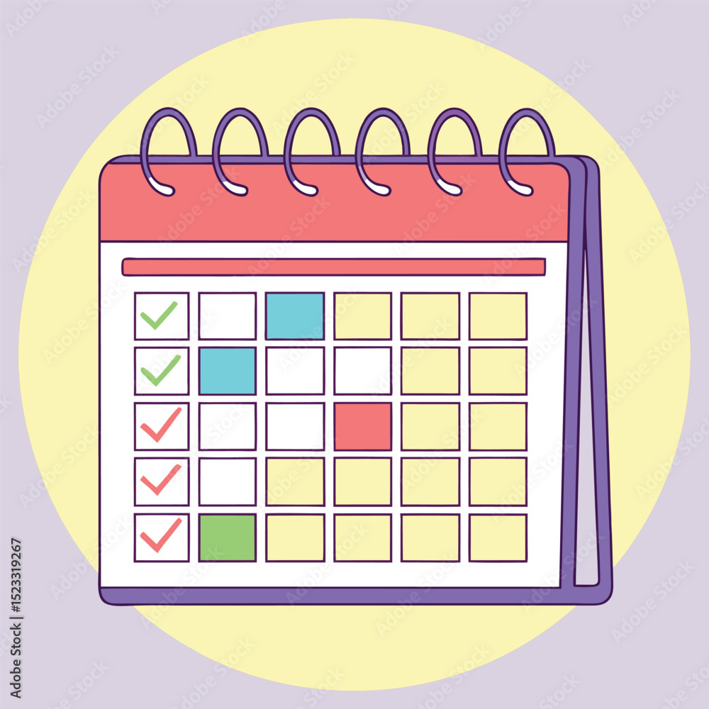 Poster colorful calendar with marked dates illustrating planning and time management concepts