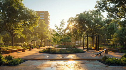 Elevating Fitness: Panoramic Vista of a Vibrant Outdoor Calisthenics Park