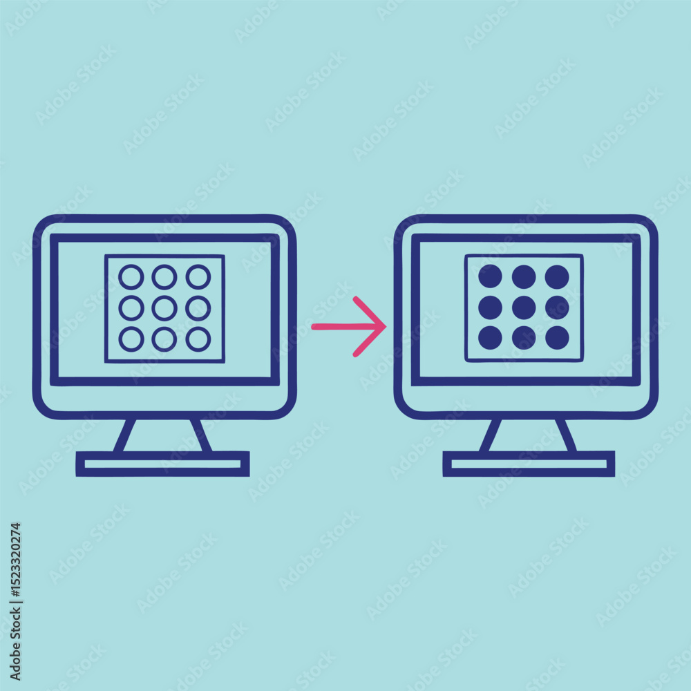 Poster Data transformation illustrated showing computer screens with changes to circular layout