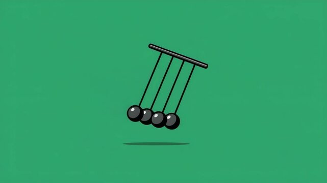 Animated Newton's Cradle with Swinging Ball on Green Background in Motion