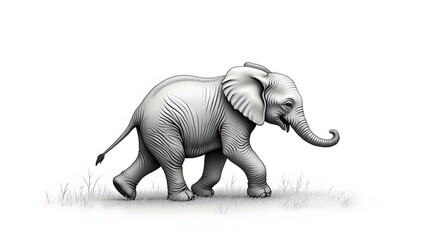 Fototapeta premium Soft Pencil Drawing of a Baby Elephant Walking Forward