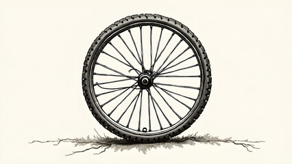 Fototapeta premium Detailed Ink Sketch of a Bicycle Wheel with Visible Spokes