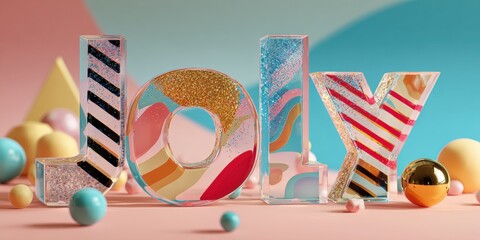 Close-up of scattered letters with vibrant colorful balls blurred in the background, bright and playful composition.