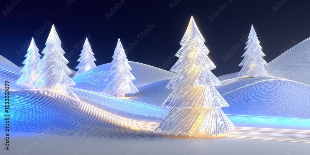 Wall mural frost-covered snowy landscape with bare trees and a flowing stream under soft daylight.