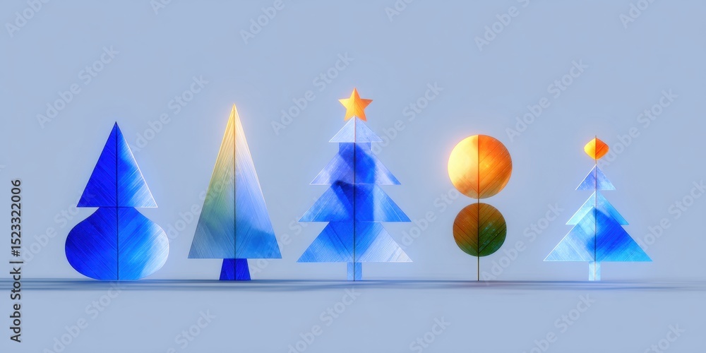 Wall mural vibrant multicolored trees lined up on a white snowy surface under bright daylight.