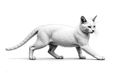 Stretching Cat Drawn in Pencil on White Background